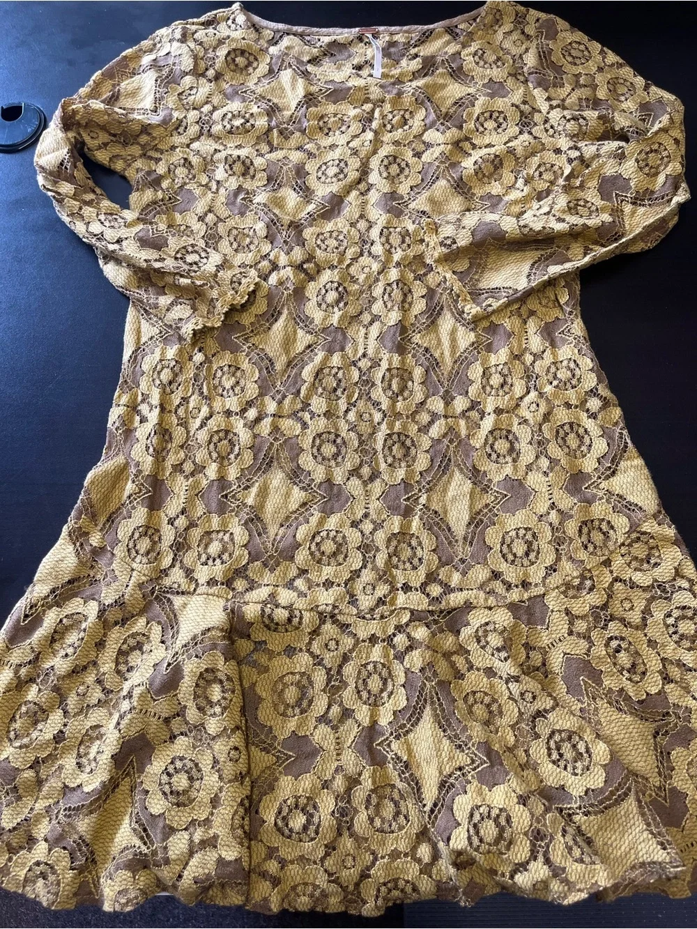 Free people Yellow Lace Floral Fit-and-Flare Dress